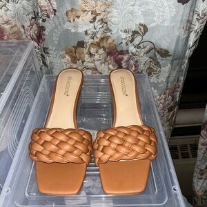 Tan Sandals with Block Heel by ShoeDazzle, Size 9